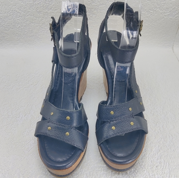 Steve Madden Wood Platform Wedge Heels Leather Ankle Strap Open Toe Sz 7 #224 - Picture 13 of 13